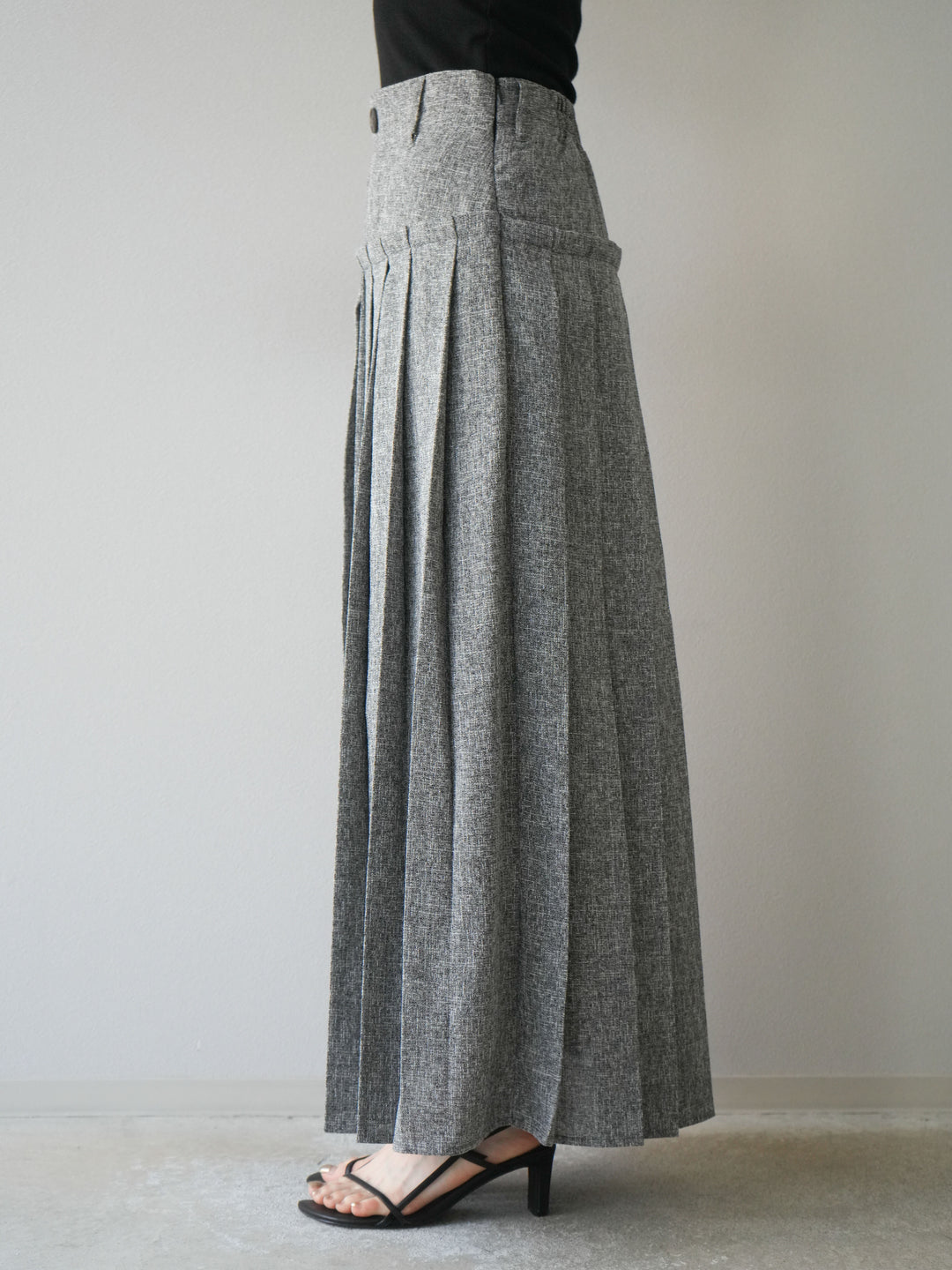 [予約]ミックスツイードプリーツスカート/ブラック