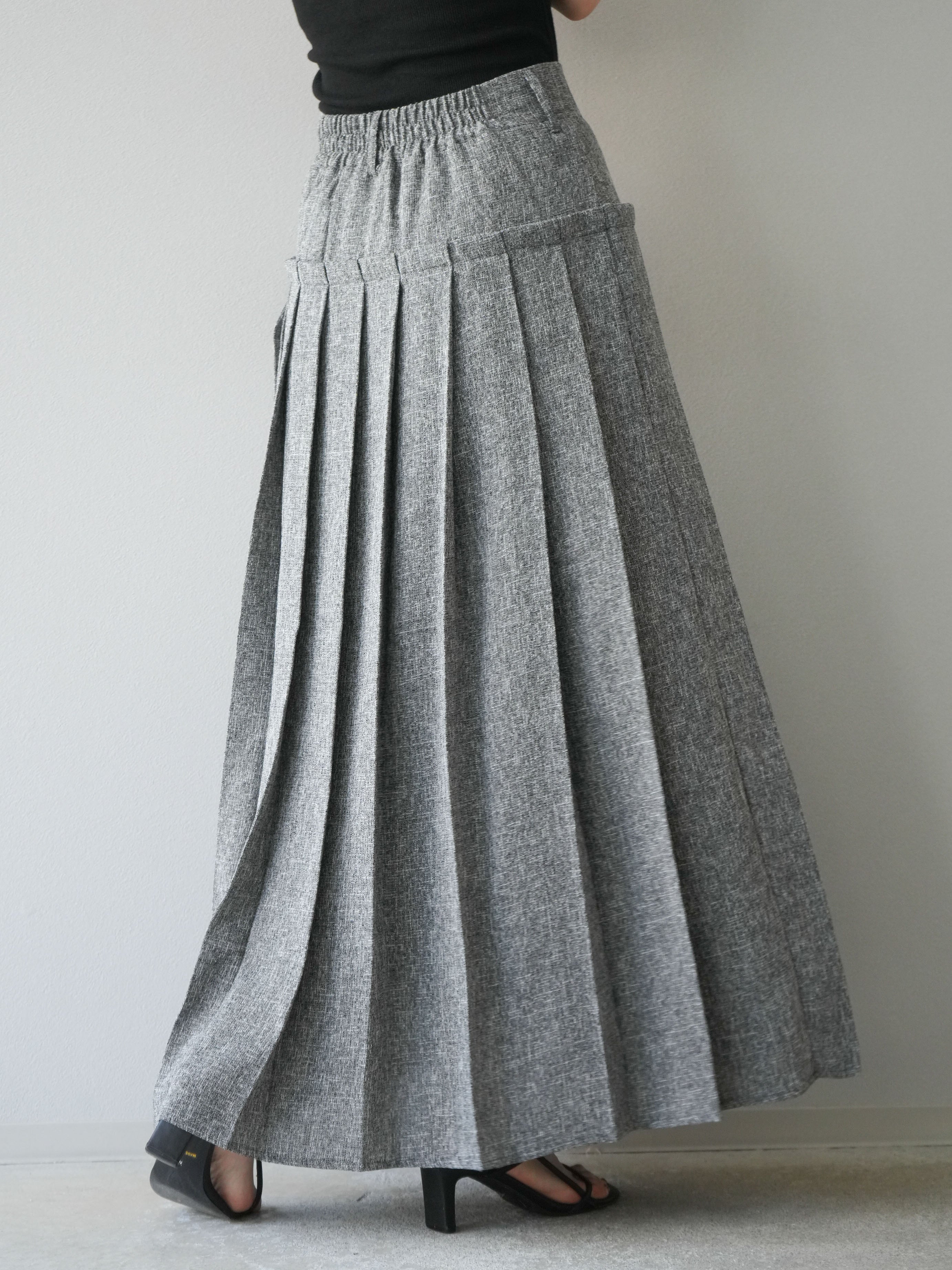 予約]ミックスツイードプリーツスカート/ブラック – Lumier