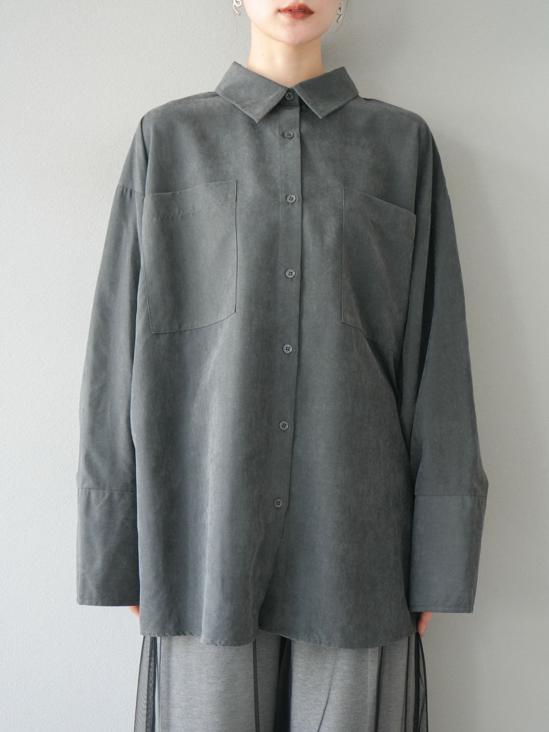 [予約]スエードライクBIGカフスオーバーシャツ/チャコール