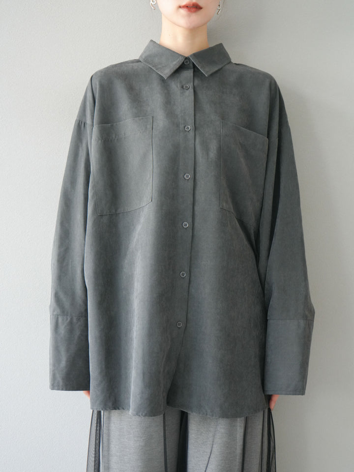 [予約]スエードライクBIGカフスオーバーシャツ/チャコール