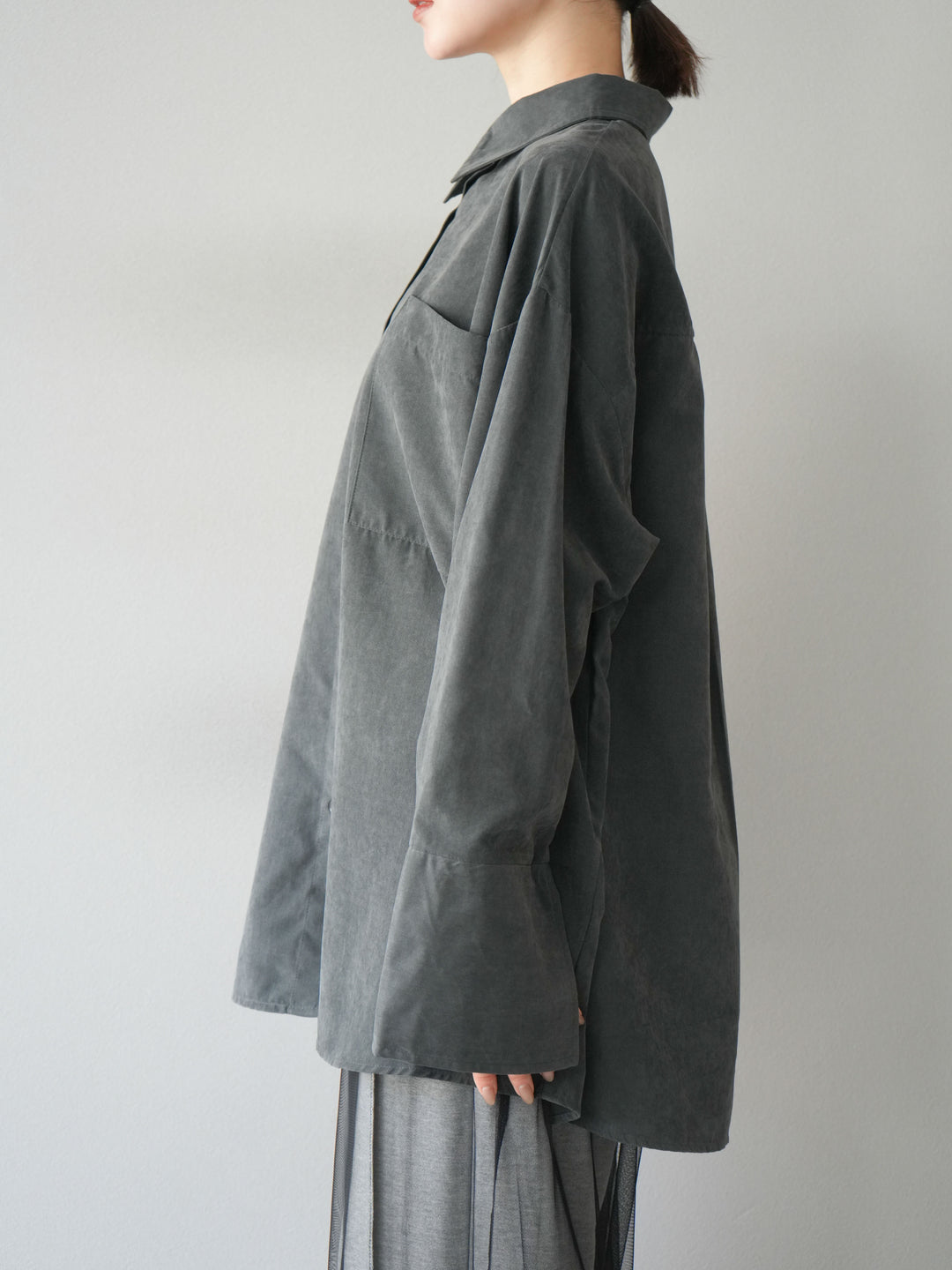 [予約]スエードライクBIGカフスオーバーシャツ/チャコール