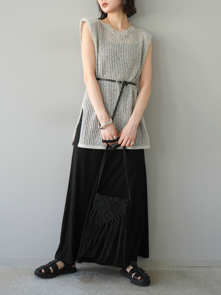 [予約]ベルト付メッシュニットアンサンブルワンピース/グレー