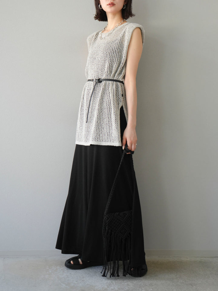 [予約]ベルト付メッシュニットアンサンブルワンピース/グレー