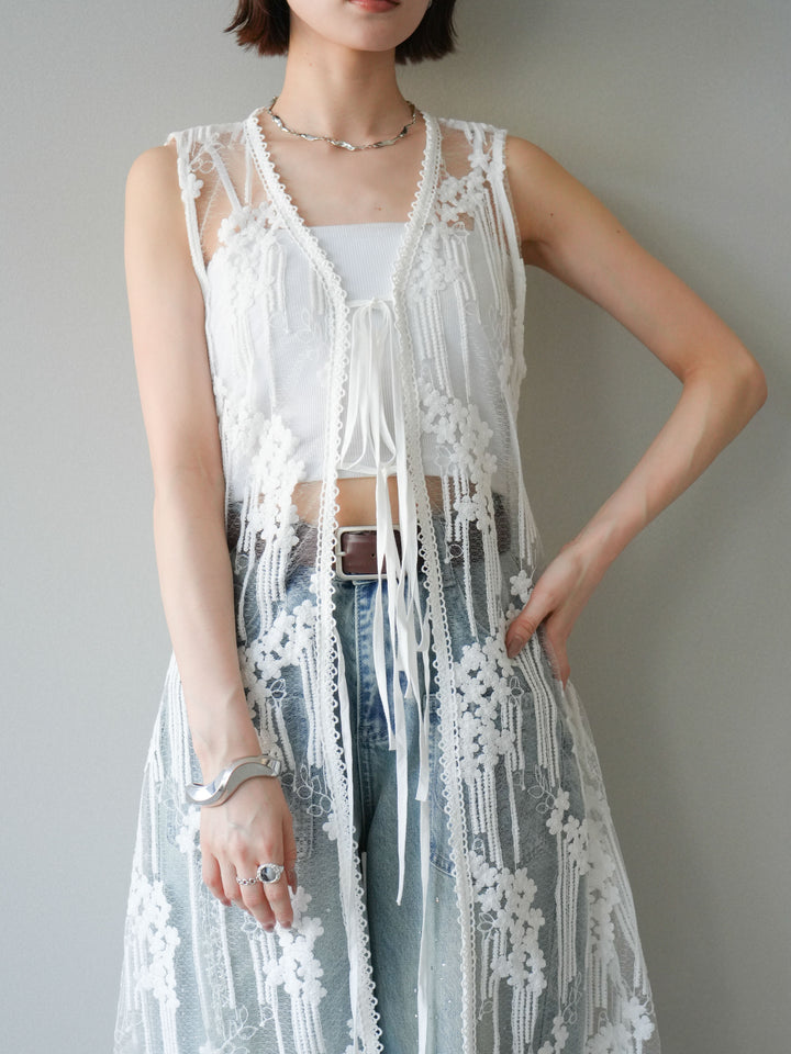 【預購】設計師蕾絲長裙配馬甲 / 白色