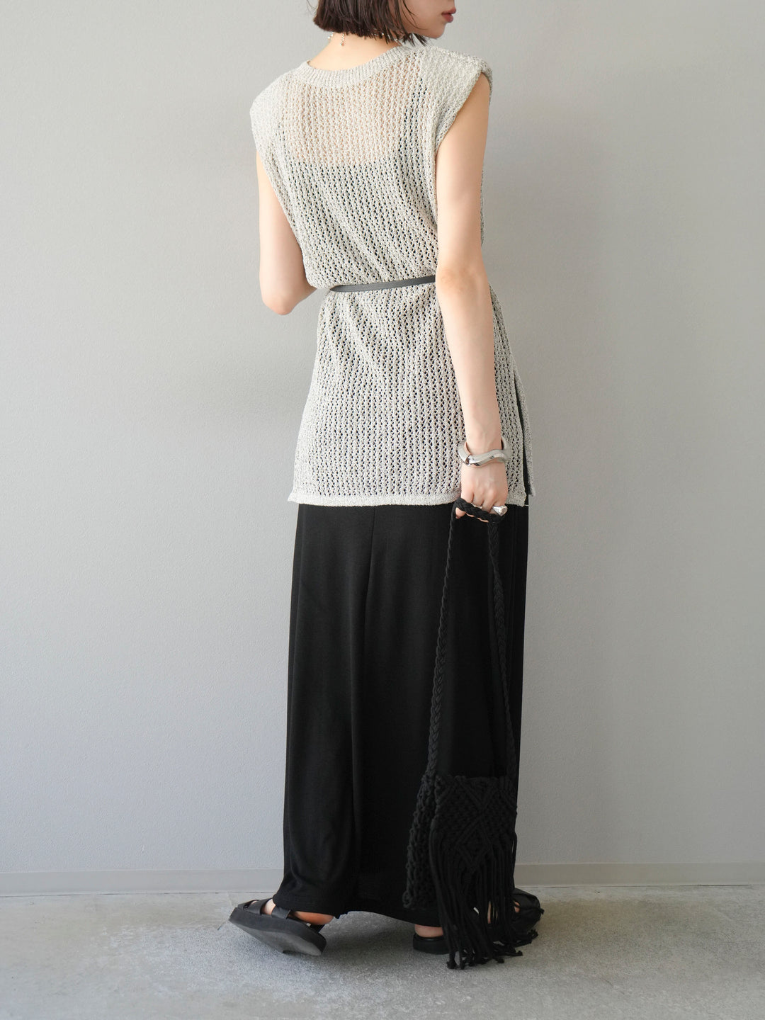 [予約]ベルト付メッシュニットアンサンブルワンピース/グレー