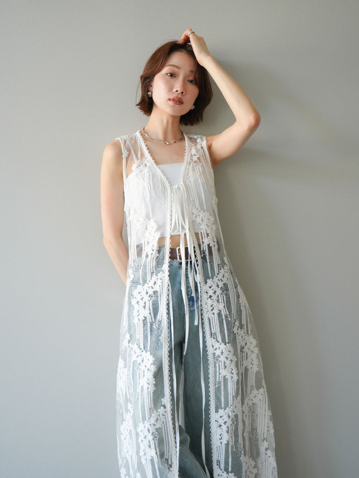 【預購】設計師蕾絲長裙配馬甲 / 白色