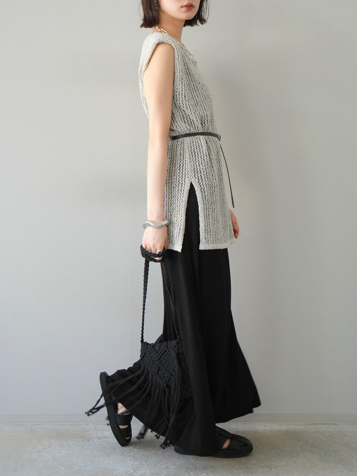 [予約]ベルト付メッシュニットアンサンブルワンピース/グレー