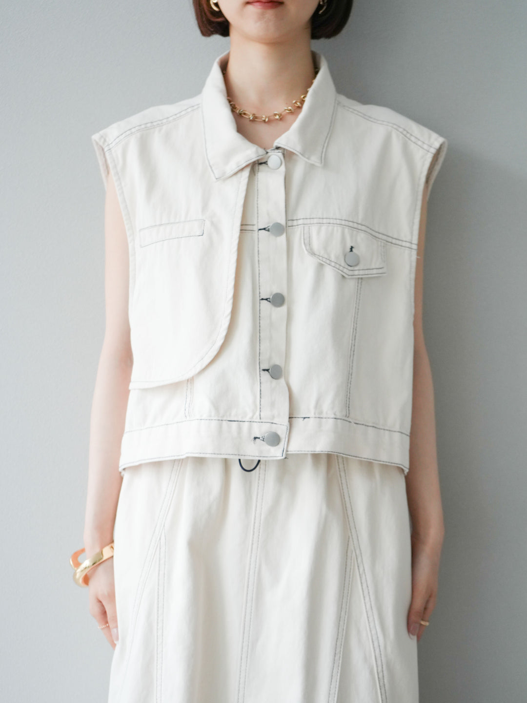 [SET]ステッチコットンツイルベスト＆スカートSET UP(2set)