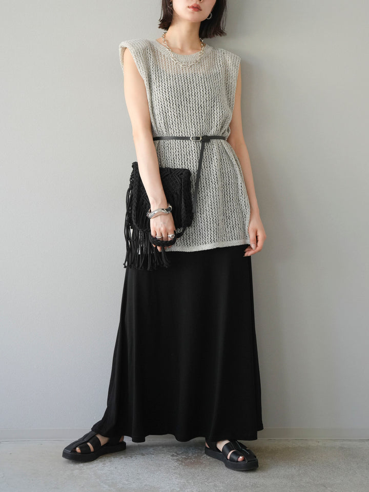 [予約]ベルト付メッシュニットアンサンブルワンピース/グレー