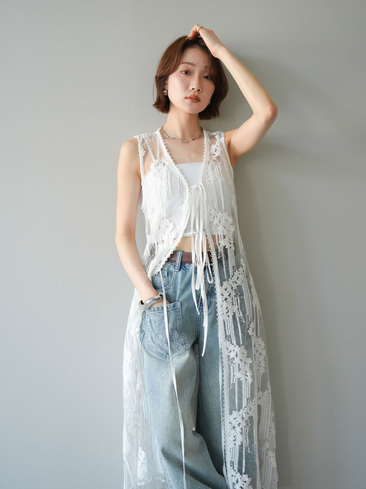 【預購】設計師蕾絲長裙配馬甲 / 白色