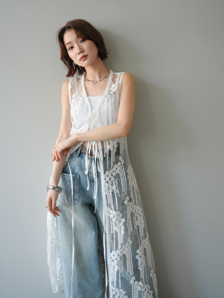 【預購】設計師蕾絲長裙配馬甲 / 白色