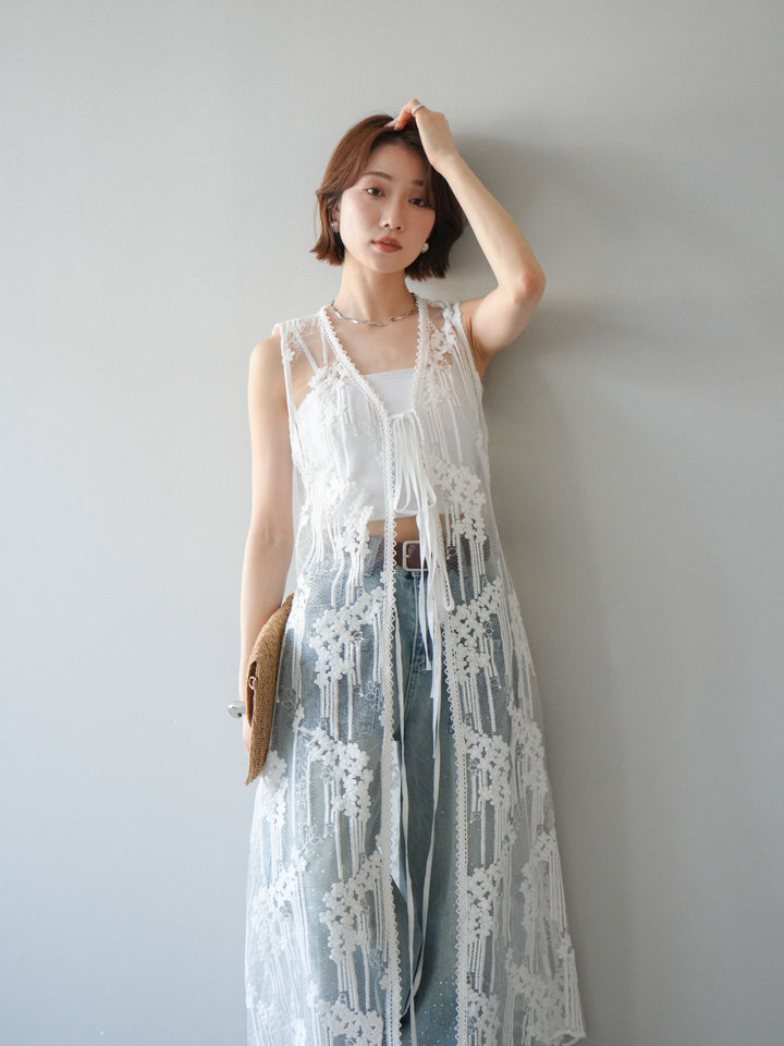 【預購】設計師蕾絲長裙配馬甲 / 白色