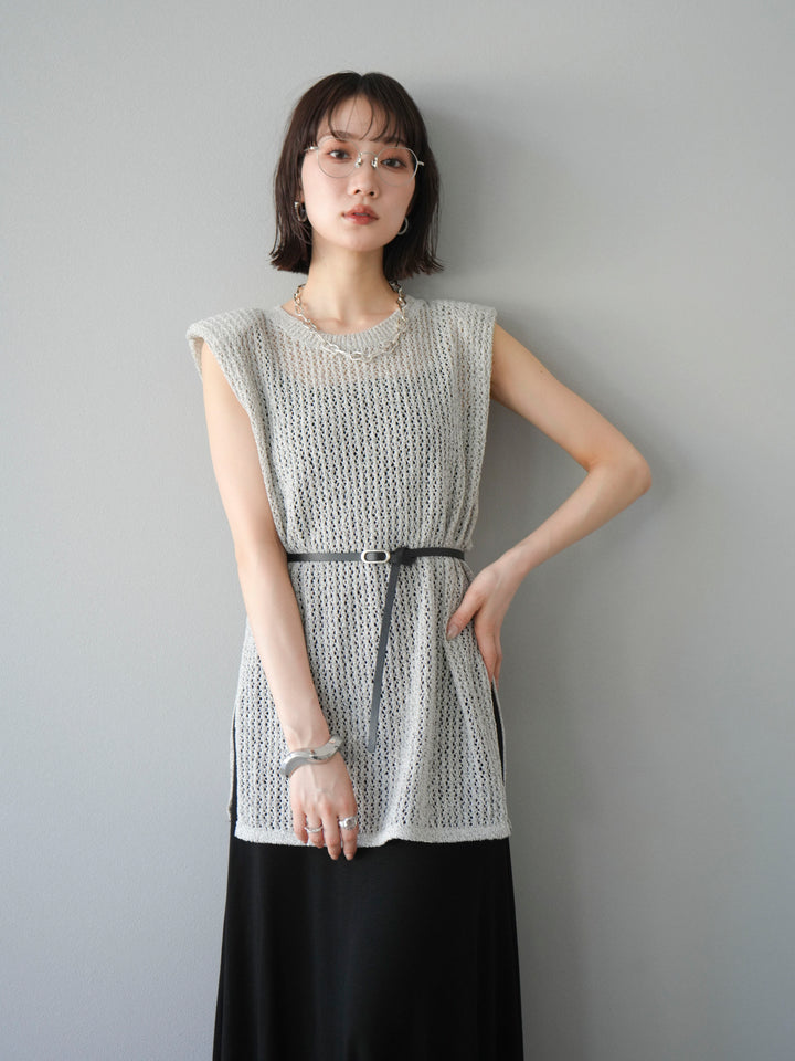 [予約]ベルト付メッシュニットアンサンブルワンピース/グレー