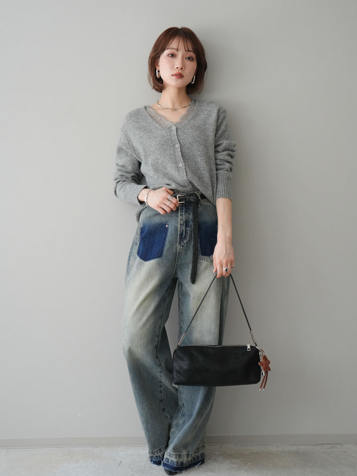 [予約]染めデザインポケットデニムパンツ/blue