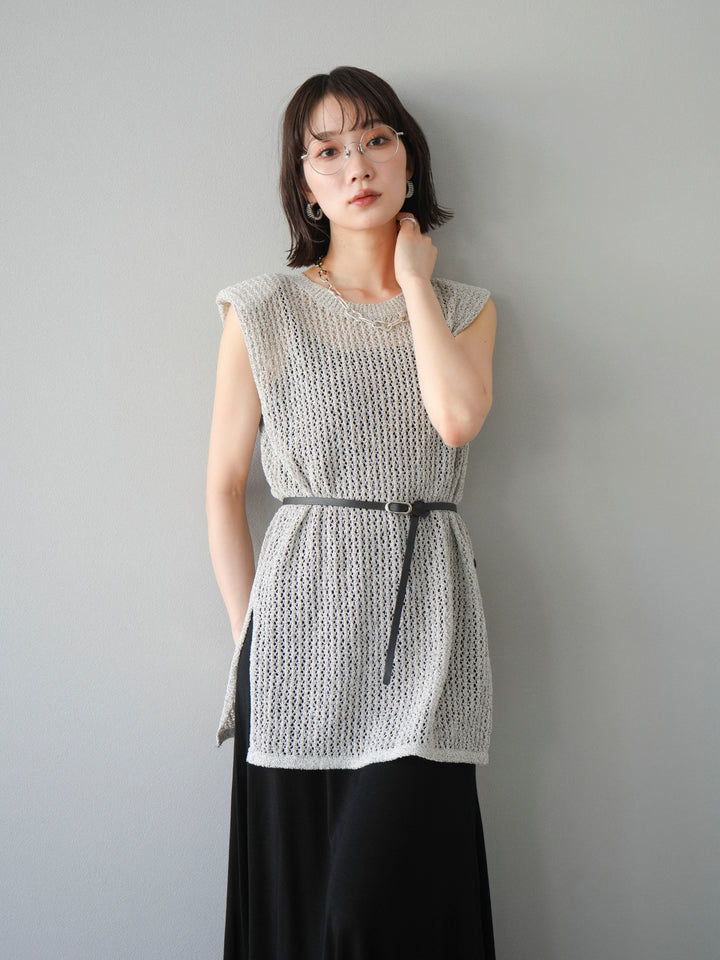 [予約]ベルト付メッシュニットアンサンブルワンピース/グレー