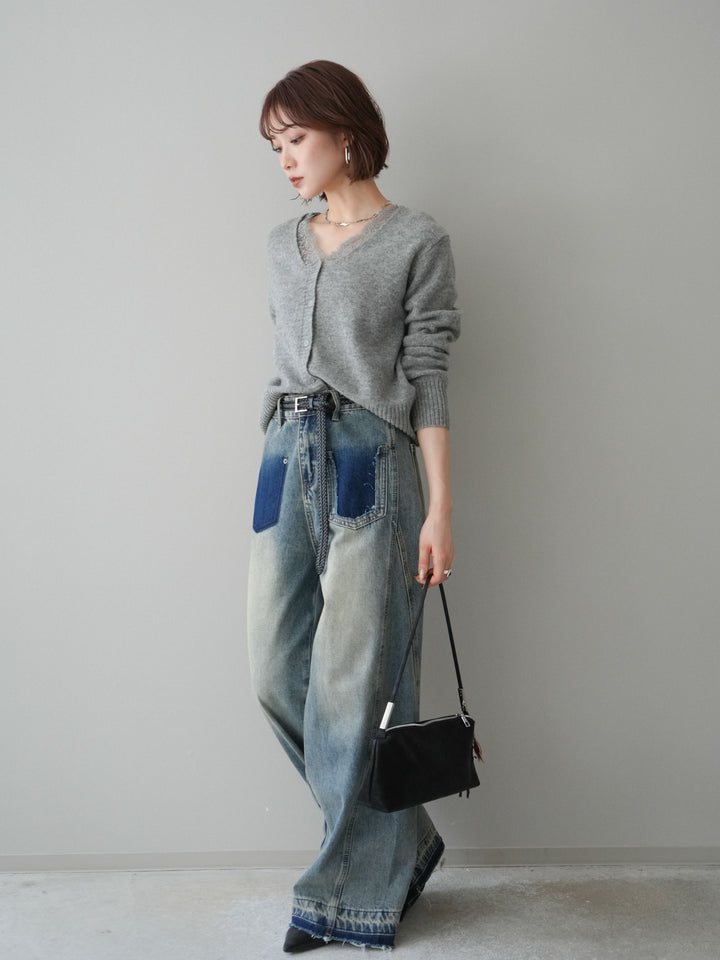 [予約]染めデザインポケットデニムパンツ/blue