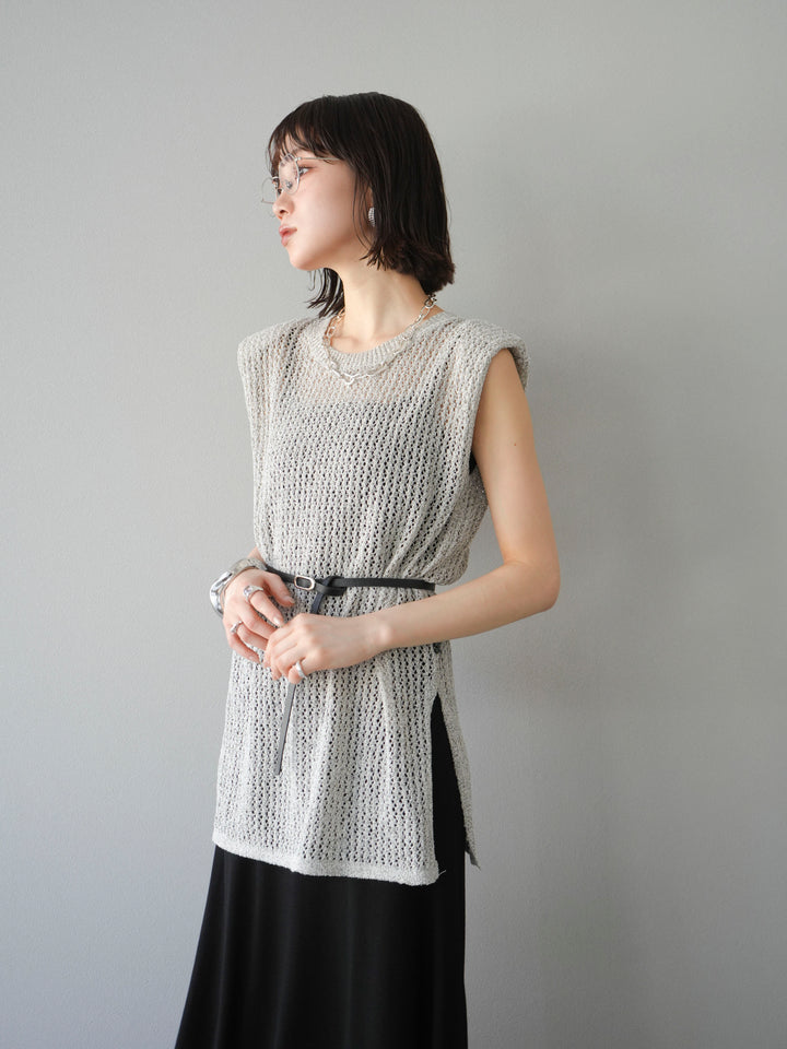 [予約]ベルト付メッシュニットアンサンブルワンピース/グレー