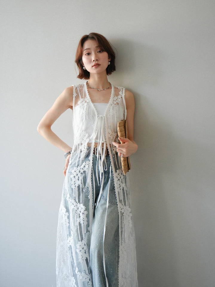 【預購】設計師蕾絲長裙配馬甲 / 白色