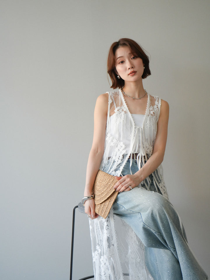 【預購】設計師蕾絲長裙配馬甲 / 白色