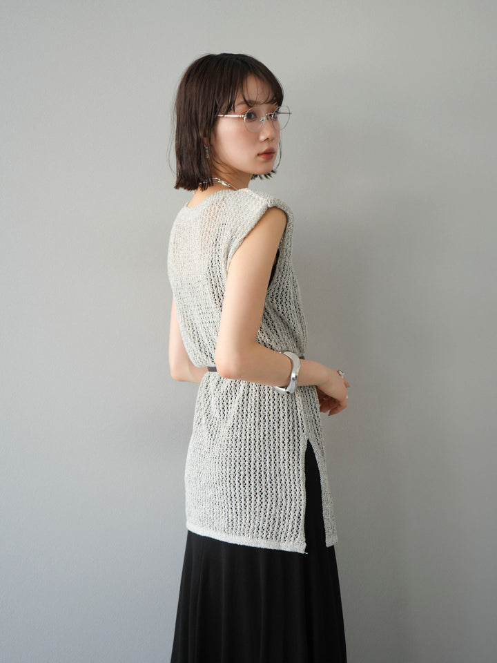 [予約]ベルト付メッシュニットアンサンブルワンピース/グレー