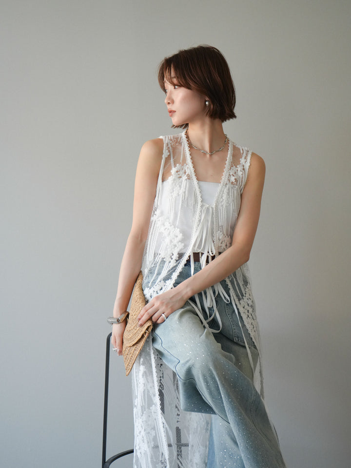 【預購】設計師蕾絲長裙配馬甲 / 白色