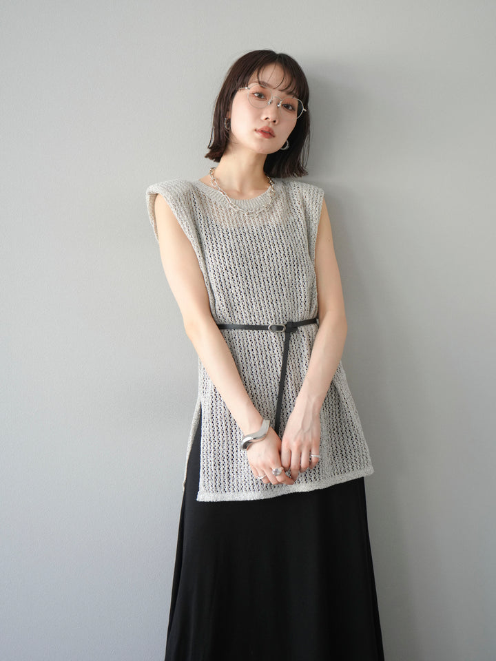 [予約]ベルト付メッシュニットアンサンブルワンピース/グレー