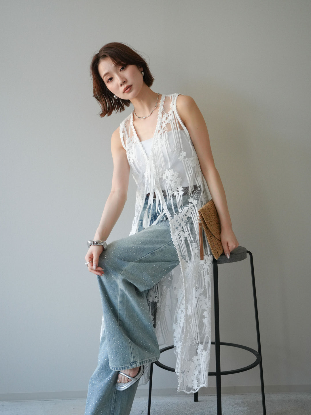 【預購】設計師蕾絲長裙配馬甲 / 白色