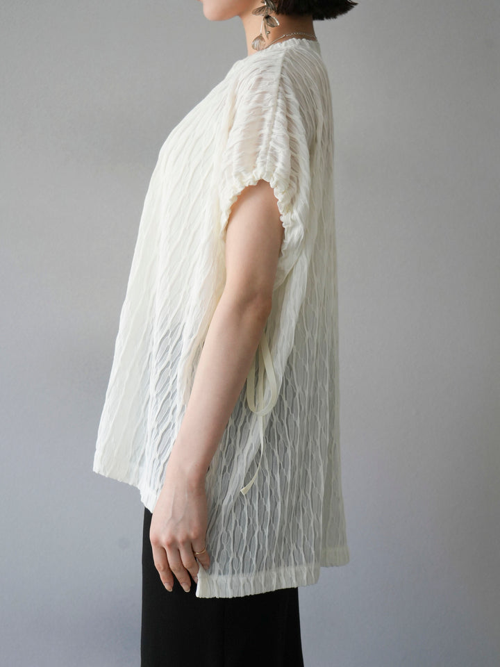 [Pre-order] Arm shirring sheer design mellow pullover/ivory