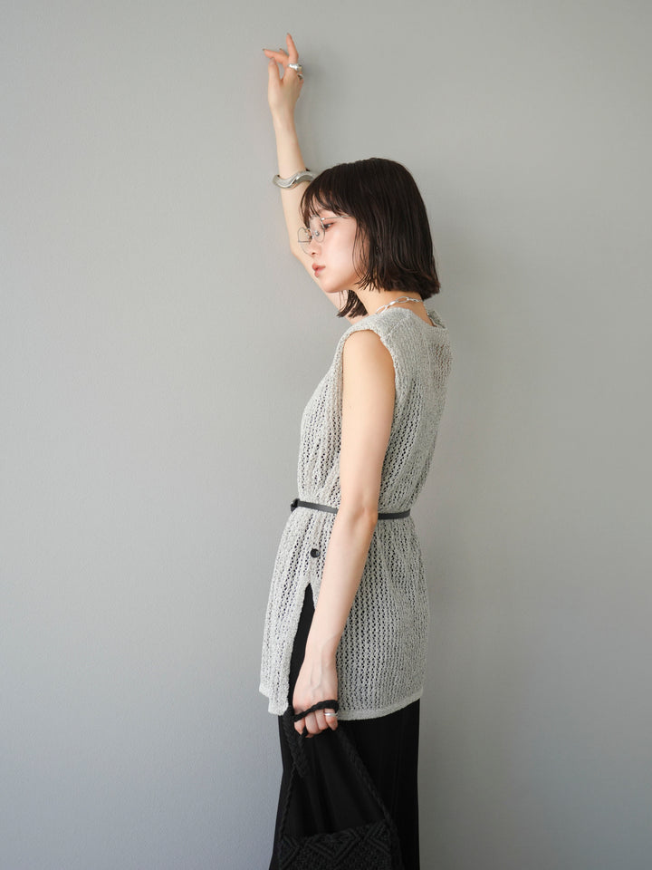 [予約]ベルト付メッシュニットアンサンブルワンピース/グレー