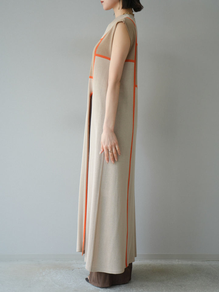 [予約]配色スリットニットワンピース/ベージュ