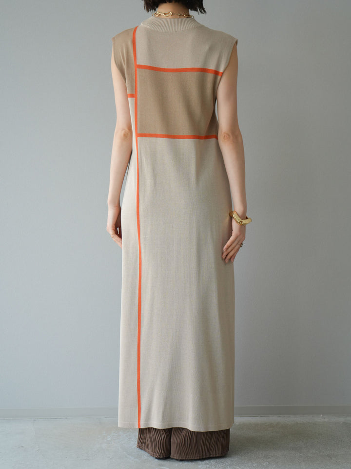 [予約]配色スリットニットワンピース/ベージュ
