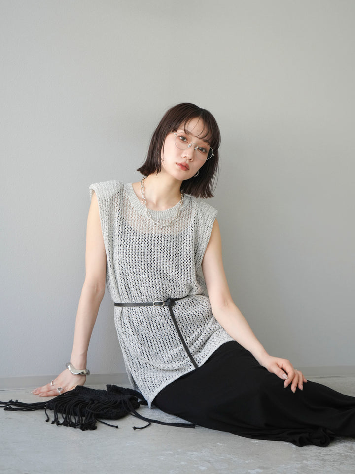 [予約]ベルト付メッシュニットアンサンブルワンピース/グレー