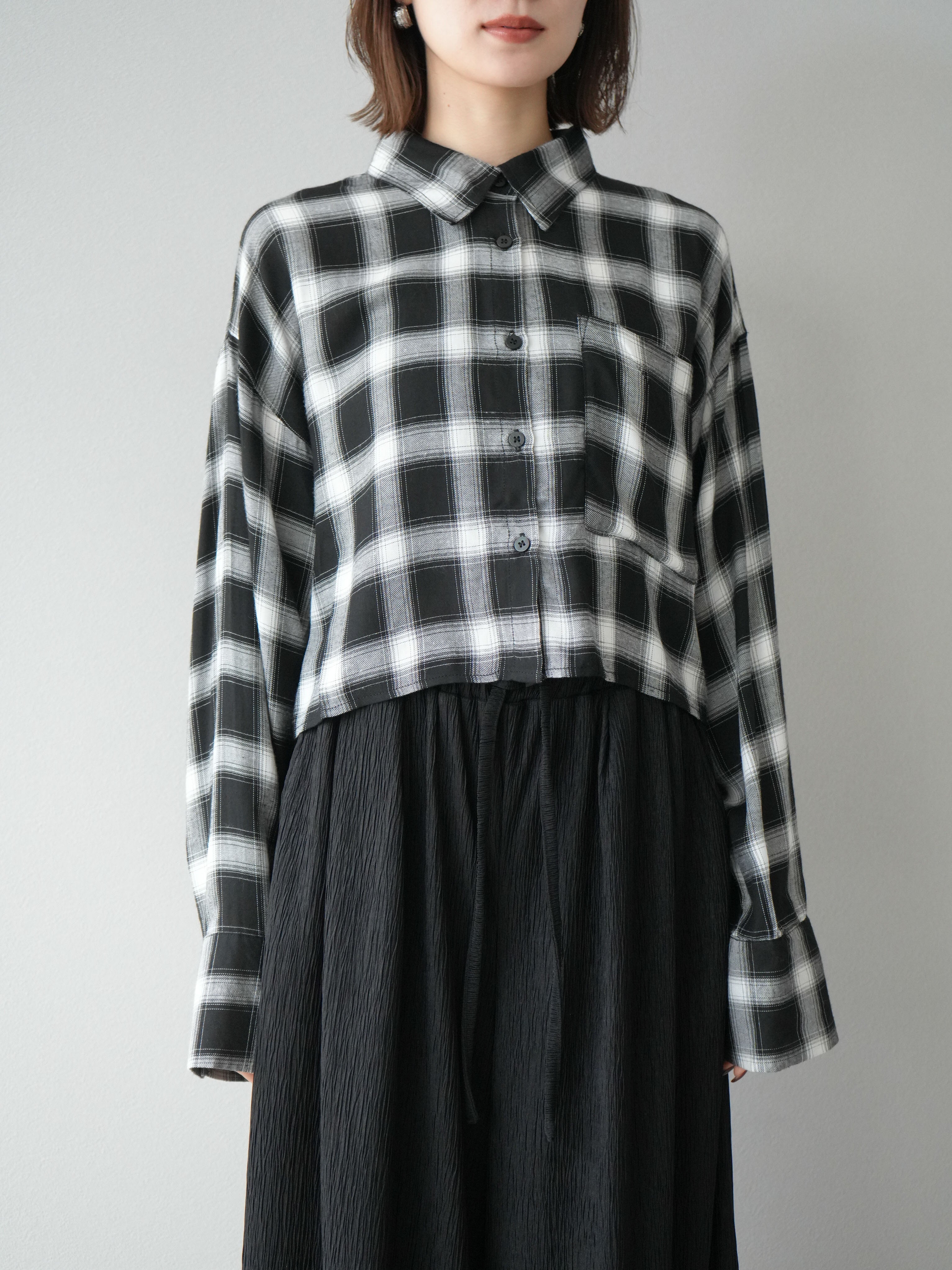 予約]オンブレチェックショートシャツ/ブラック – Lumier