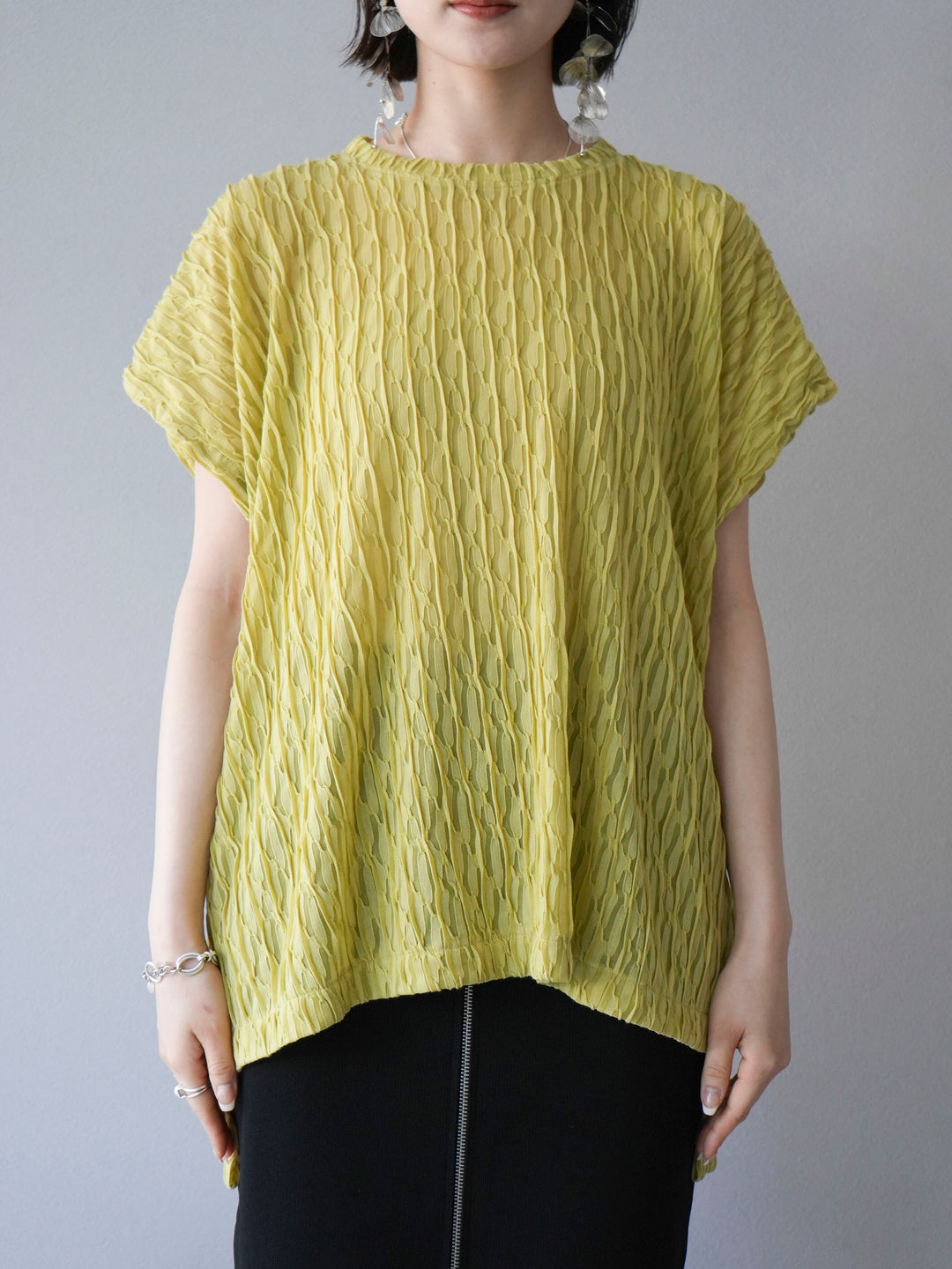 [Pre-order] Arm shirring sheer design mellow pullover/mustard