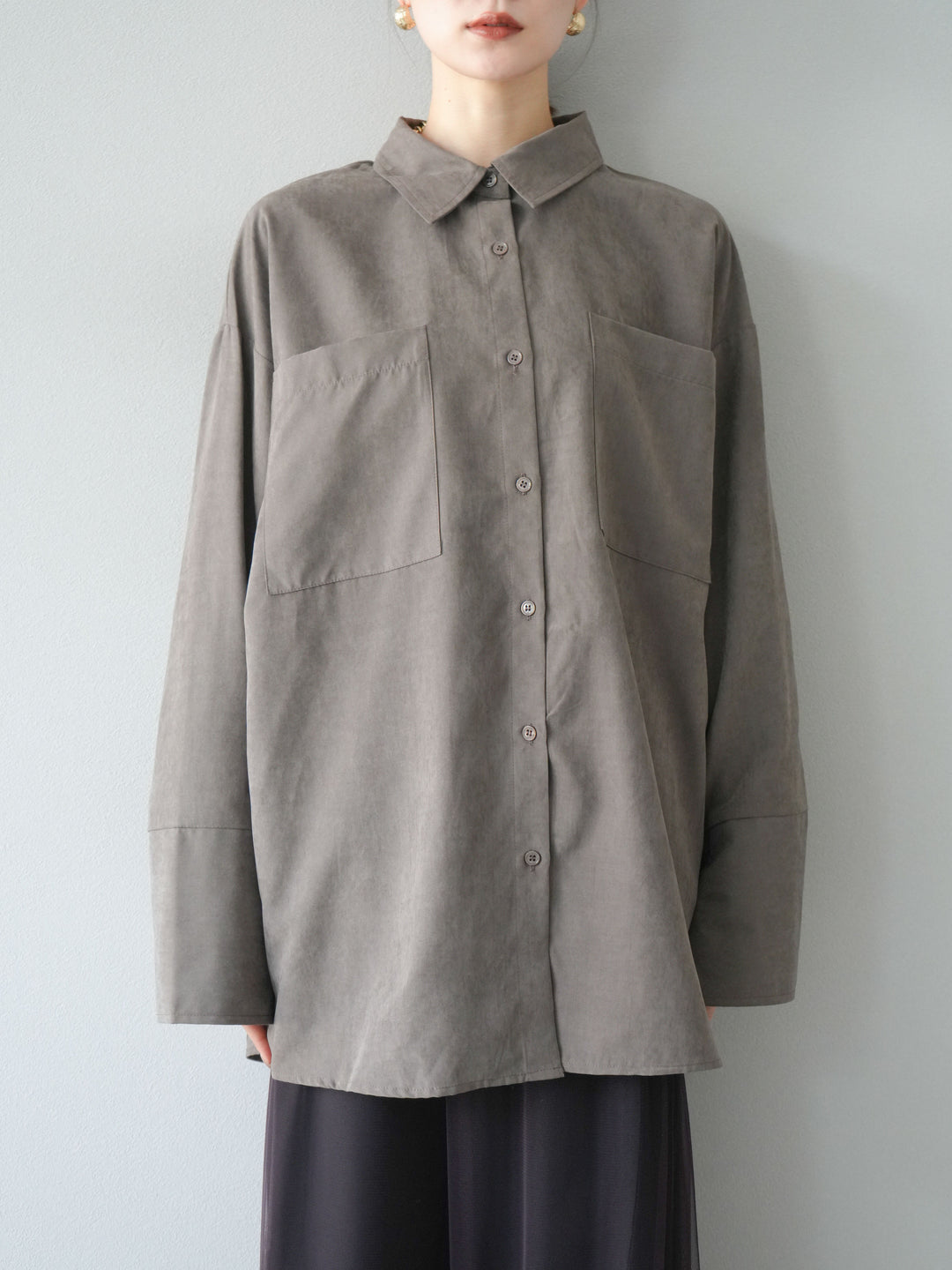 [予約]スエードライクBIGカフスオーバーシャツ/ブラウン