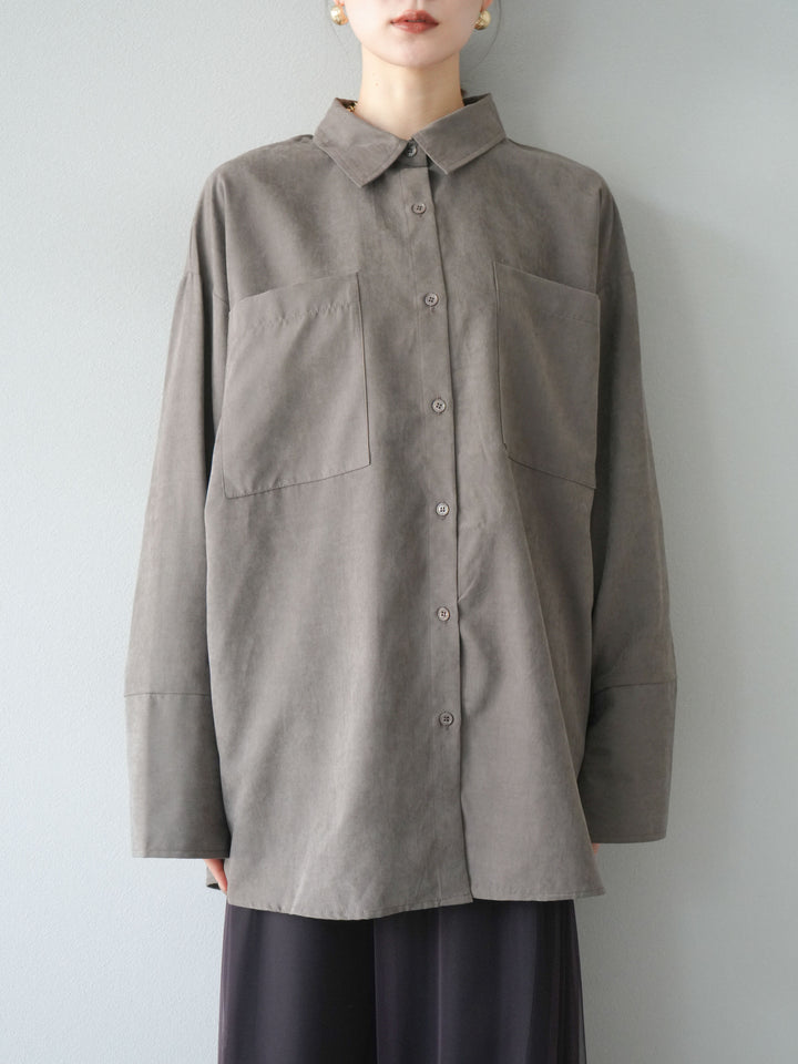 [予約]スエードライクBIGカフスオーバーシャツ/ブラウン