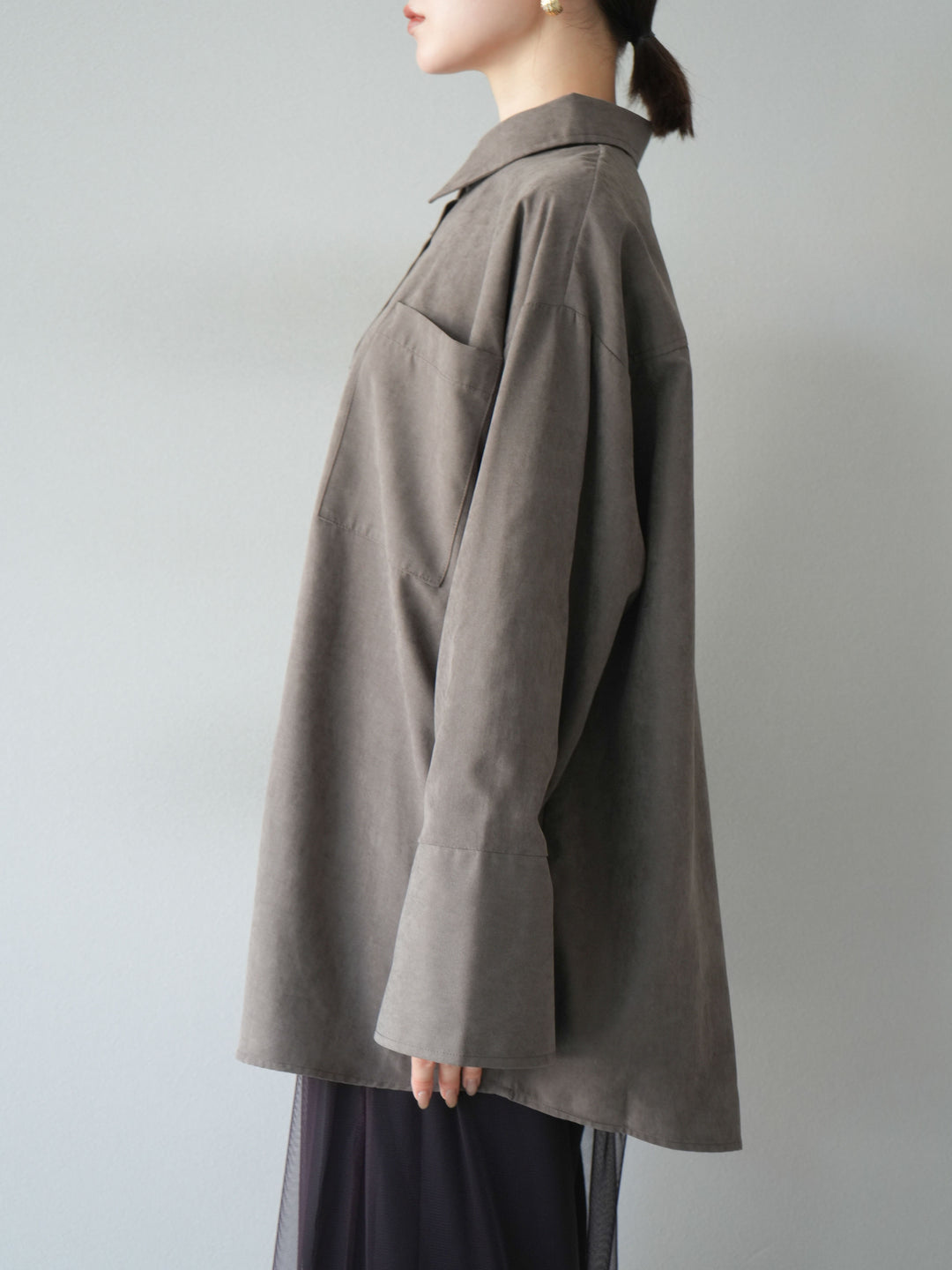 [予約]スエードライクBIGカフスオーバーシャツ/ブラウン
