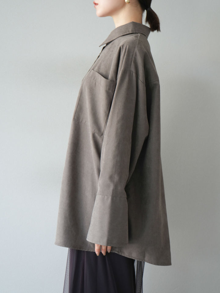 [予約]スエードライクBIGカフスオーバーシャツ/ブラウン