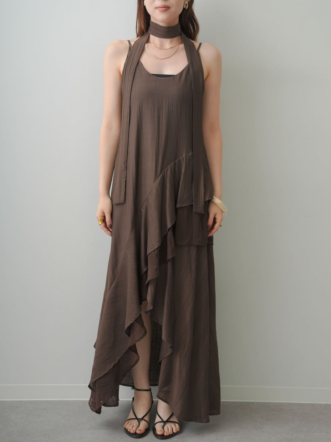 [予約]ラッフルヘムレイヤードキャミワンピース/brown