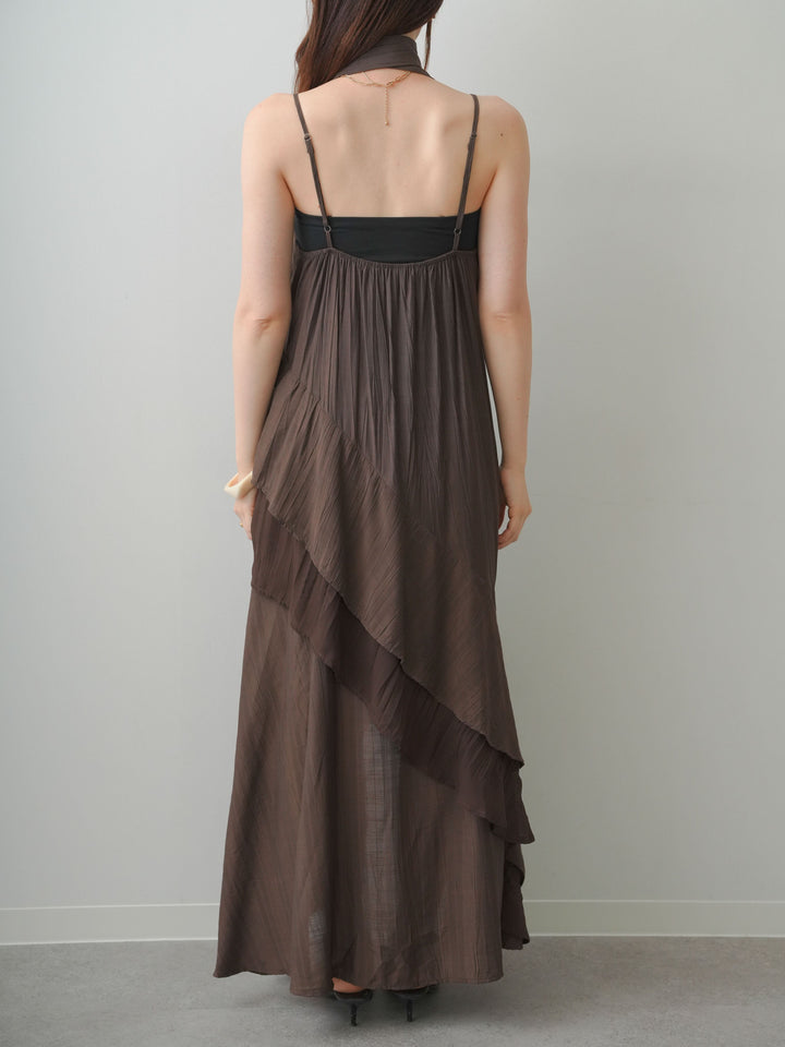 [予約]ラッフルヘムレイヤードキャミワンピース/brown