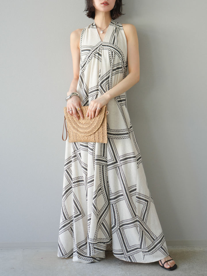 [予約]ロープ柄リネンタッチワンピース/アイボリー