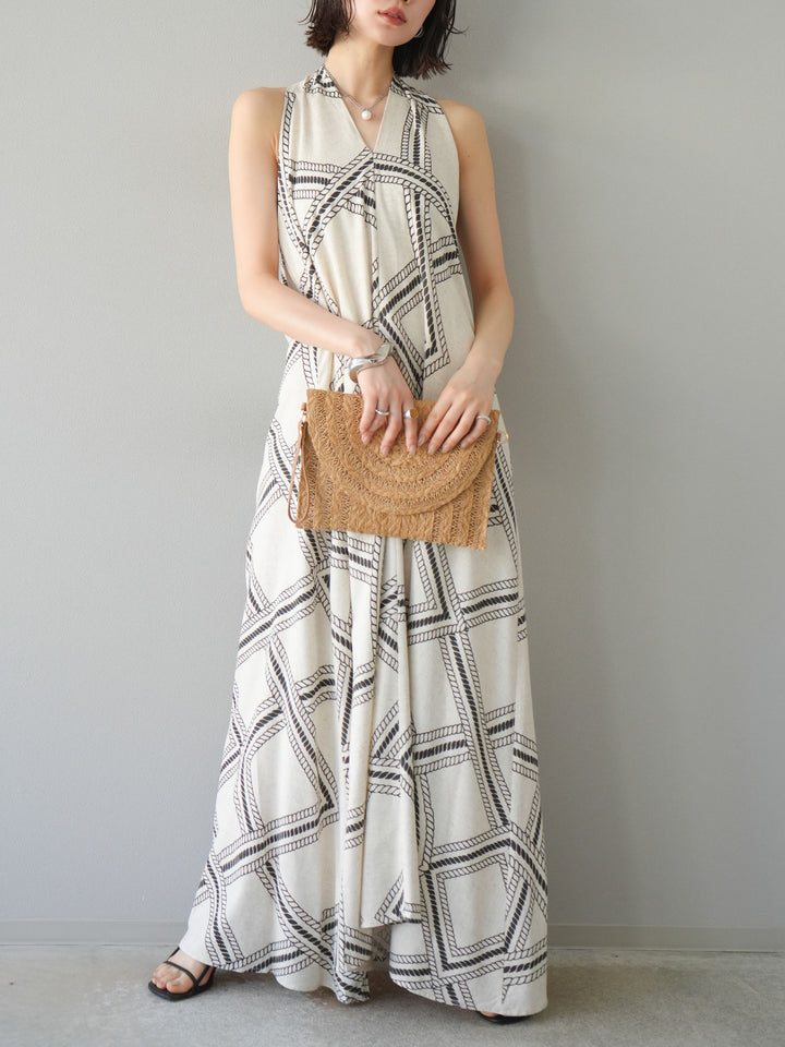 [予約]ロープ柄リネンタッチワンピース/アイボリー