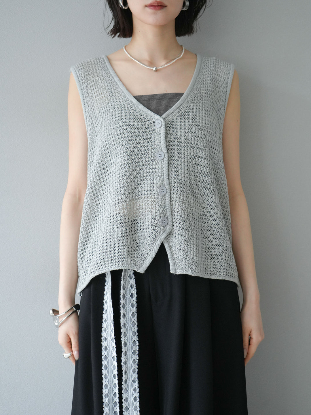 【預購】華夫格針織背心/灰色