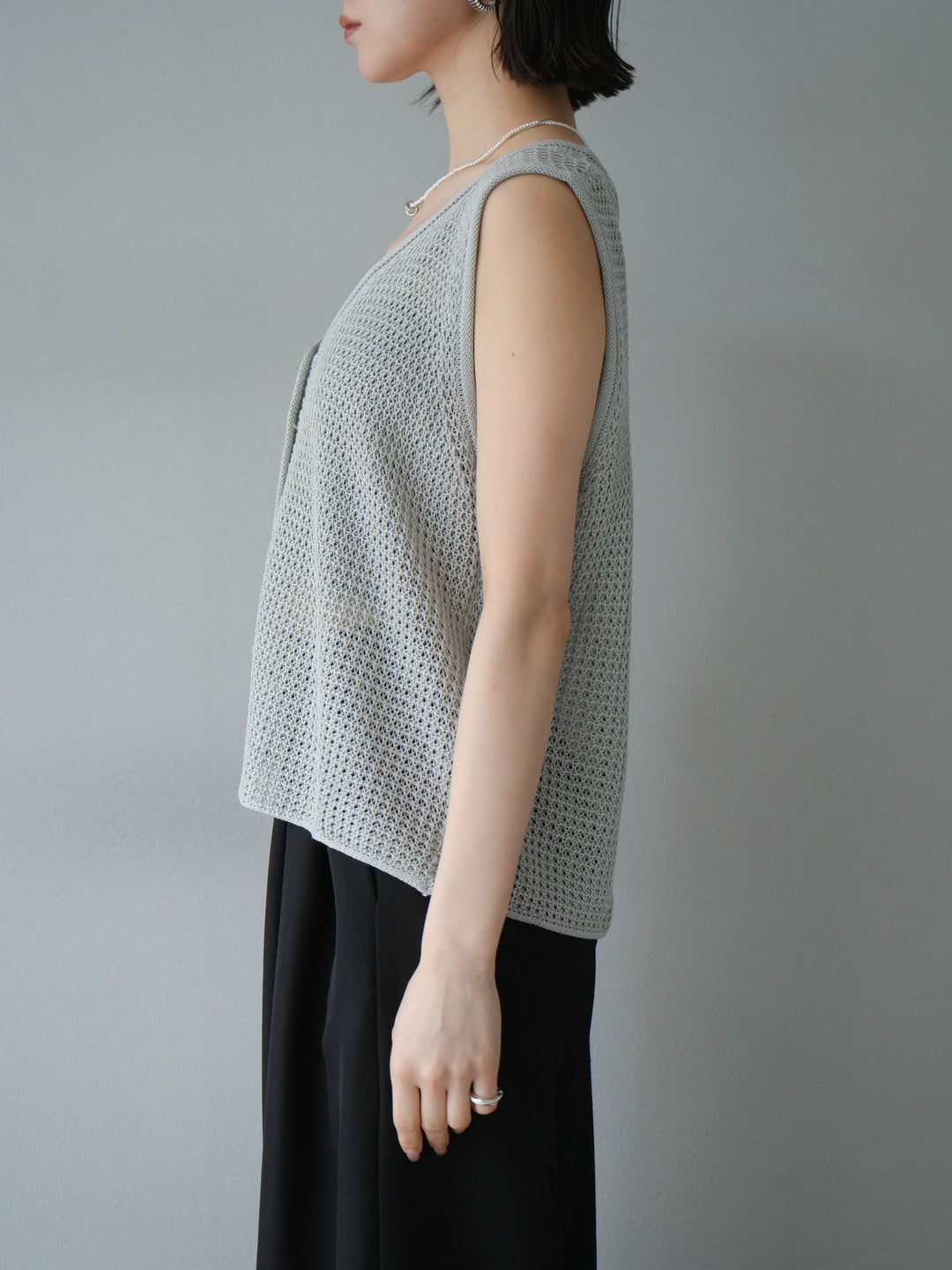 【預購】華夫格針織背心/灰色