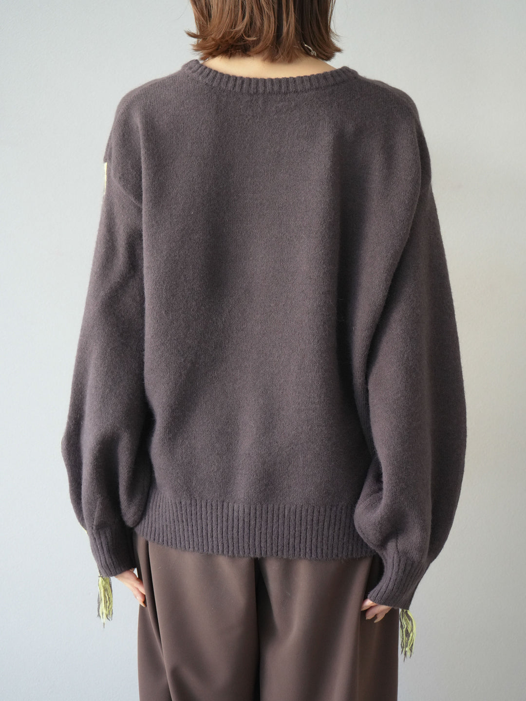 [予約]配色ステッチフリンジニットプルオーバー /ブラウン