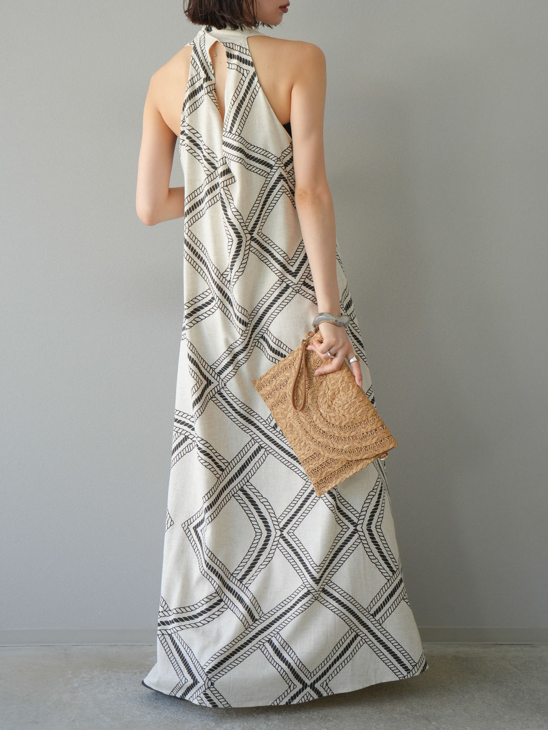 [予約]ロープ柄リネンタッチワンピース/アイボリー