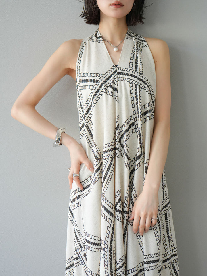 [予約]ロープ柄リネンタッチワンピース/アイボリー