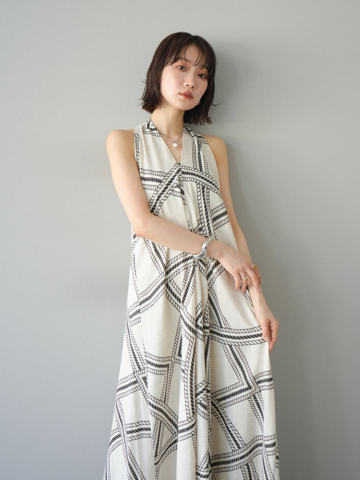 [予約]ロープ柄リネンタッチワンピース/アイボリー