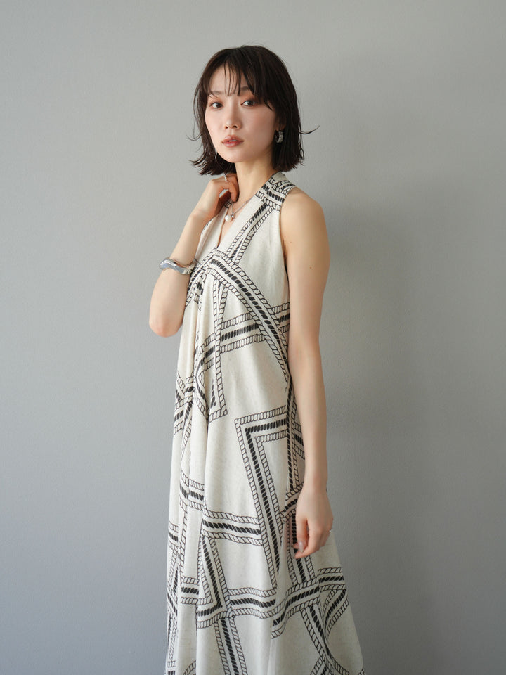 [予約]ロープ柄リネンタッチワンピース/アイボリー