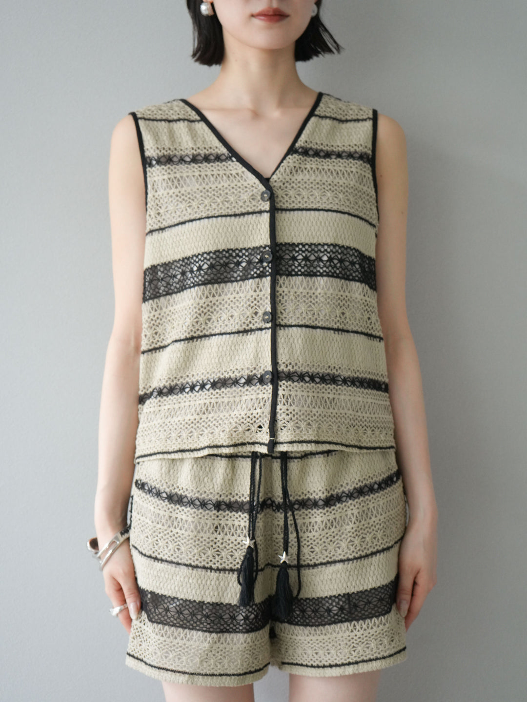 [SET]クロシェレースベスト＆ショートパンツSET UP(2set)